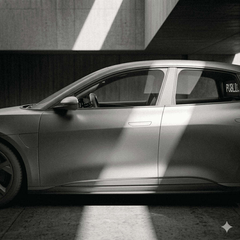 Vista lateral de auto con publicidad